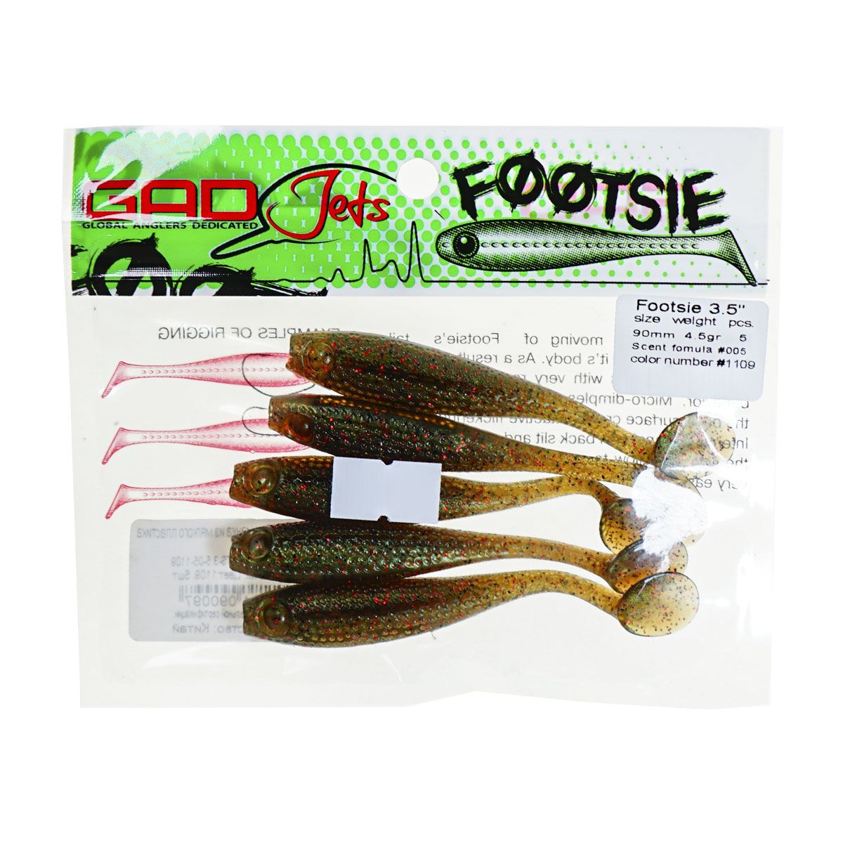 Детальная фотография — Виброхвосты GAD Footsie 3.5" 9см съедобные цвет 1109 (5шт)