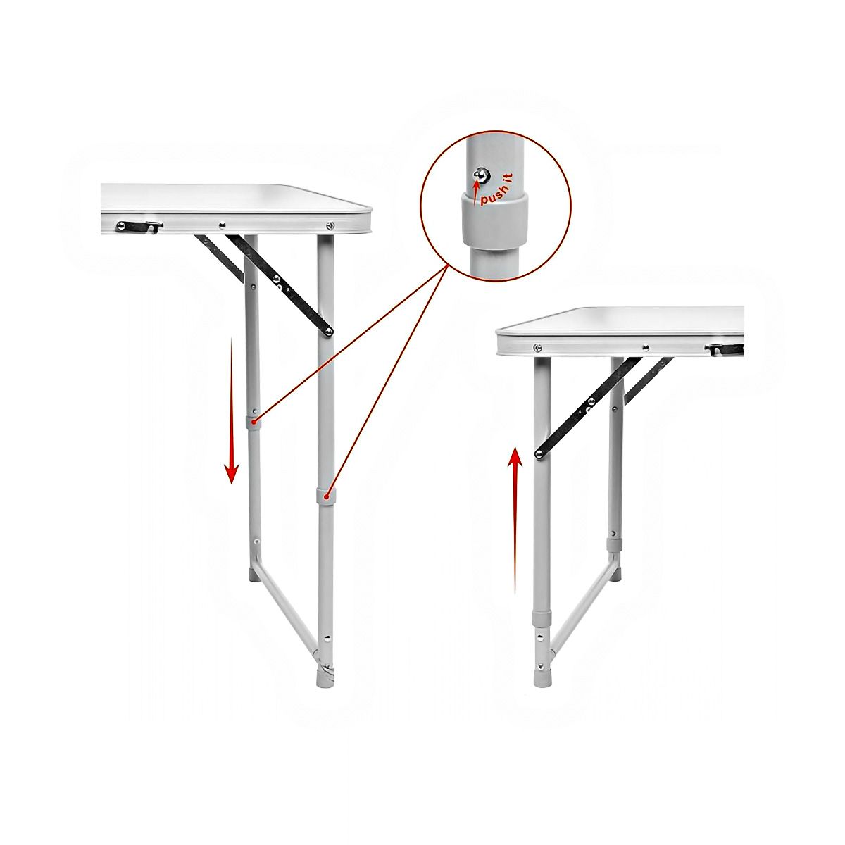 Детальная фотография — Стол Helios 180х60х70см складной, трехсекционный, алюминий (Т-625-1)