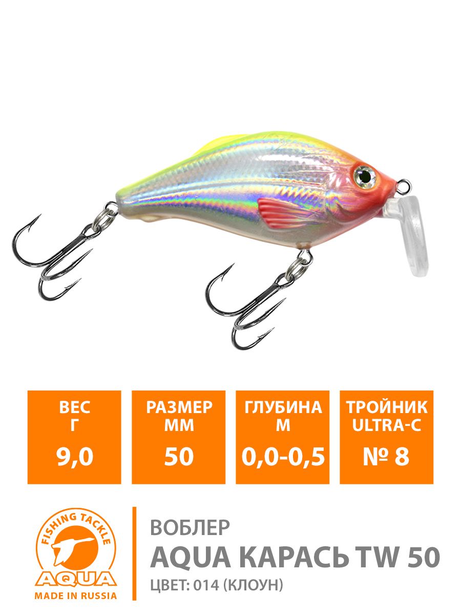 Детальная фотография — Воблер Aqua Карась TW плавающий 50мм 9гр до 0,5м цвет 014 (клоун)