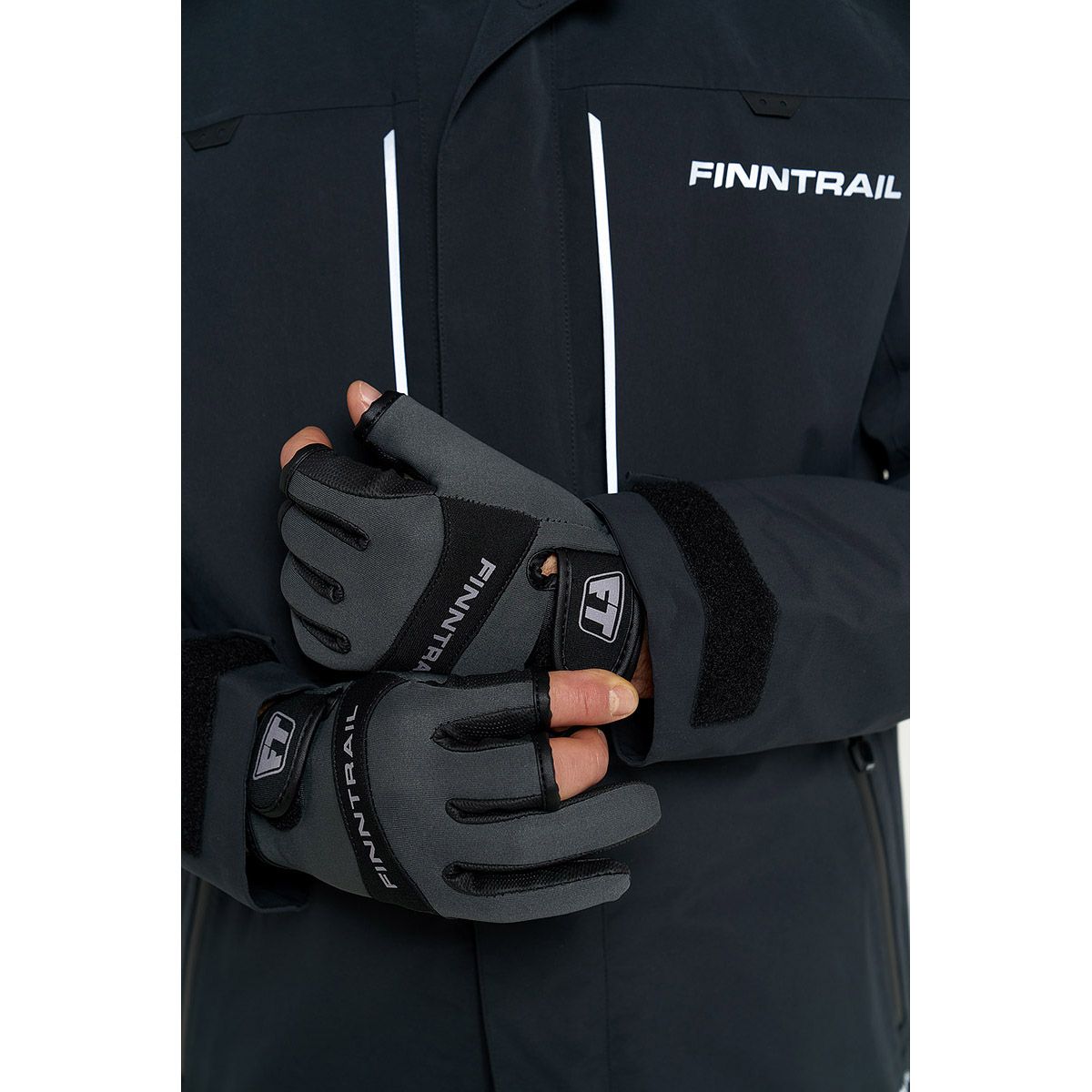 Детальная фотография — Перчатки Finntrail Neosensor Grey 2730 без 3-х пальцев (неопрен,низ-искусственная кожа) р.XL серые