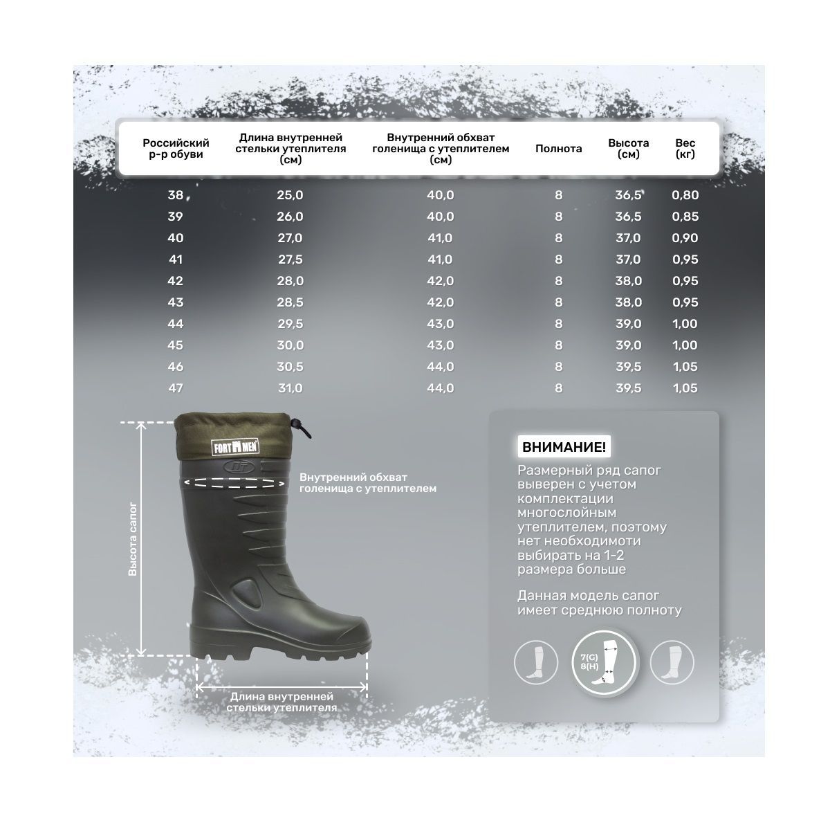 Детальная фотография — Сапоги зимние мужские FortMen Козырь утепленные (ЭВА, манжета) р.41 (до -15°C) (31(СЕ)350УМ)