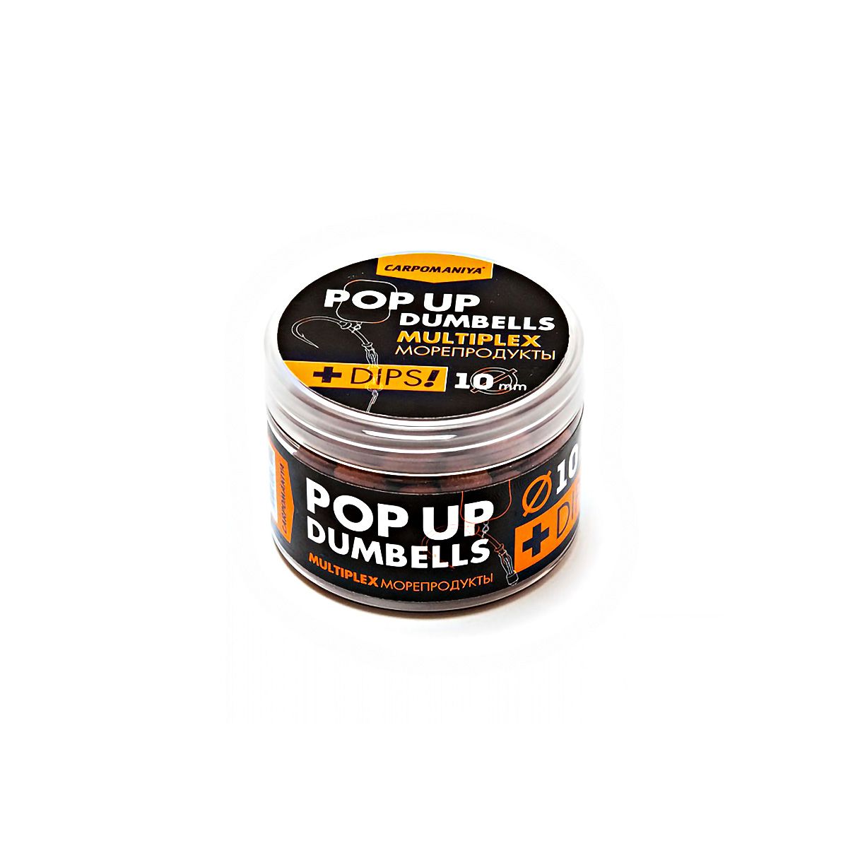 Детальная фотография — Бойлы Карпомания Pop-Up Dumbells+Dips Multiplex плавающие 60гр 10мм Морепродукты, в банке