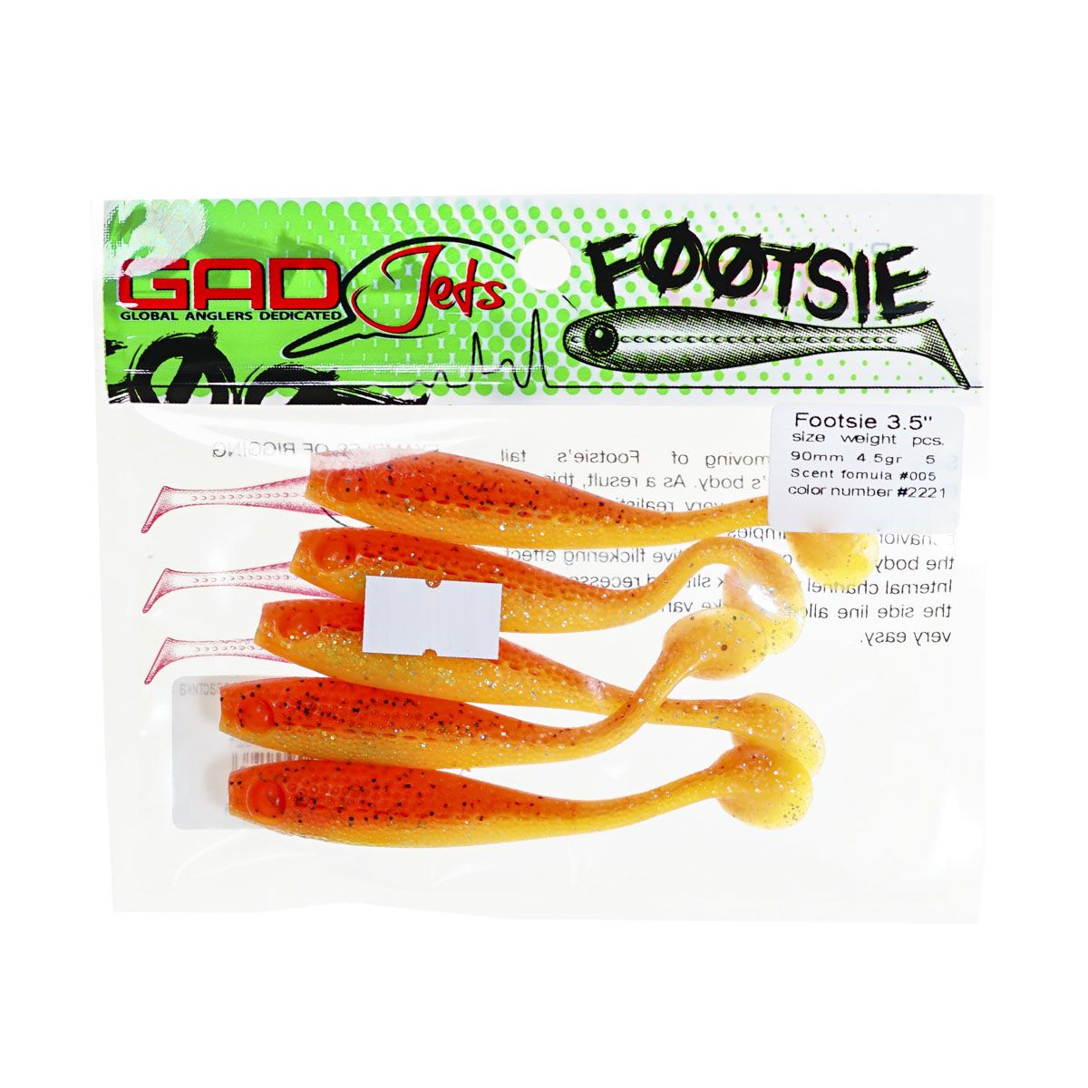 Детальная фотография — Виброхвосты съедобные GAD Footsie 3.5" 9см цвет 2221 (5шт)