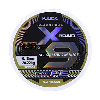 Шнур Kaida Spots Evolved X9 2D 100м 0,18мм 20,22кг черный, зеленый